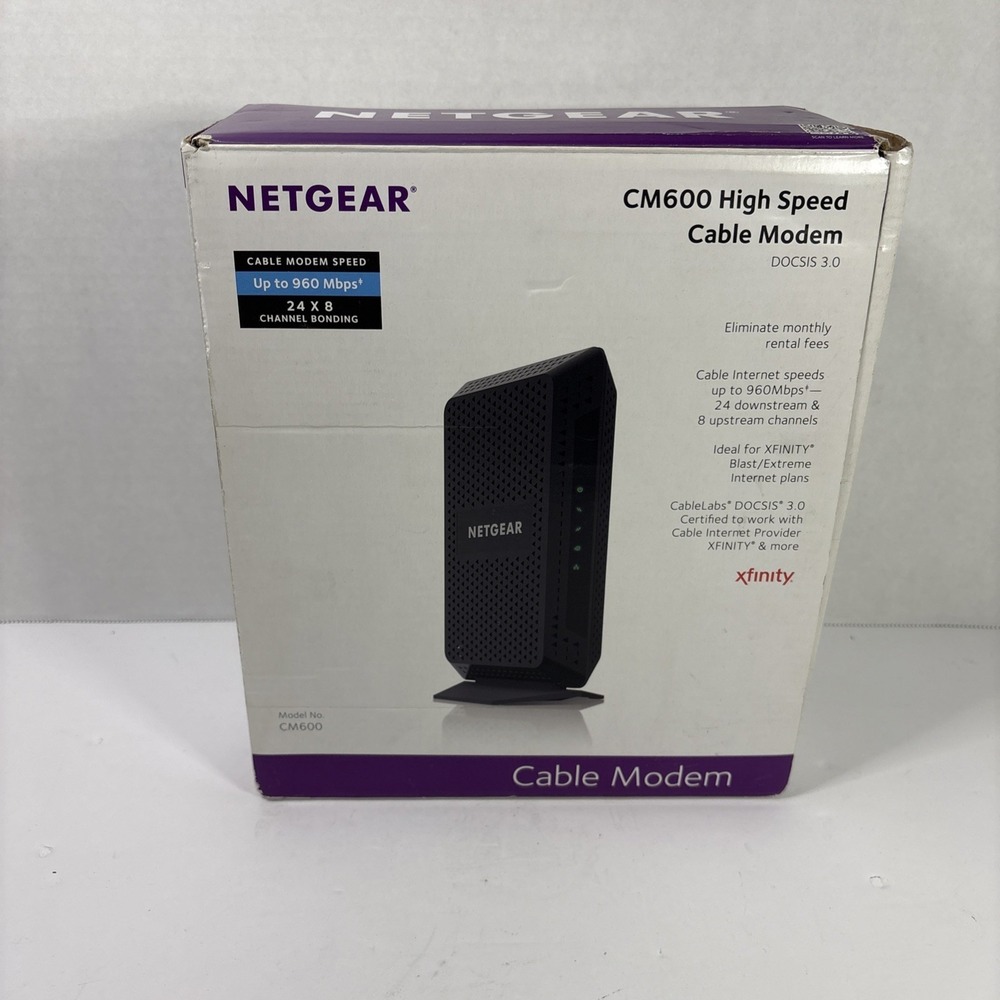 Netgear CM600 High Speed Cable Modem DOCSIS 3.0 24x8 Channel Bonding Black